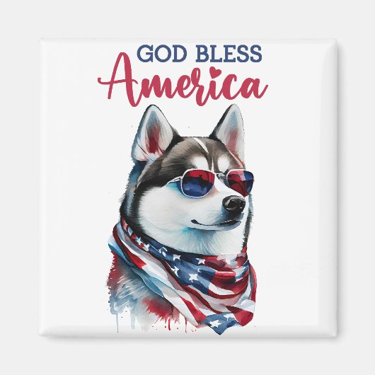 愛国ハスキー犬 マグネット (正面)