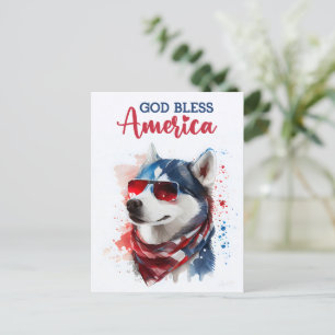 愛国ハスキー犬、「神よアメリカを祝福し給え」ポストカード ポストカード
