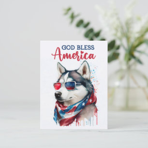 愛国ハスキー犬、「神よアメリカを祝福し給え」ポストカード ポストカード