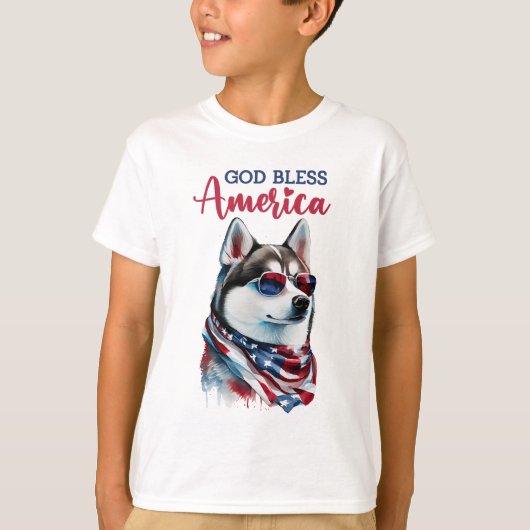 愛国ハスキー犬 Tシャツ (正面)