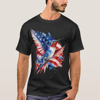愛国ハチドリ、アメリカ国旗の鳥のグラフィック Tシャツ