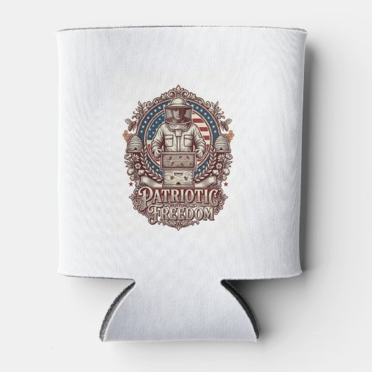 愛国ハチ飼いベクターグラフィックTシャツ 缶クーラー (正面)