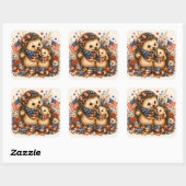 愛国ハリネズミの母と子の水彩画アート スクエアシール (シート)