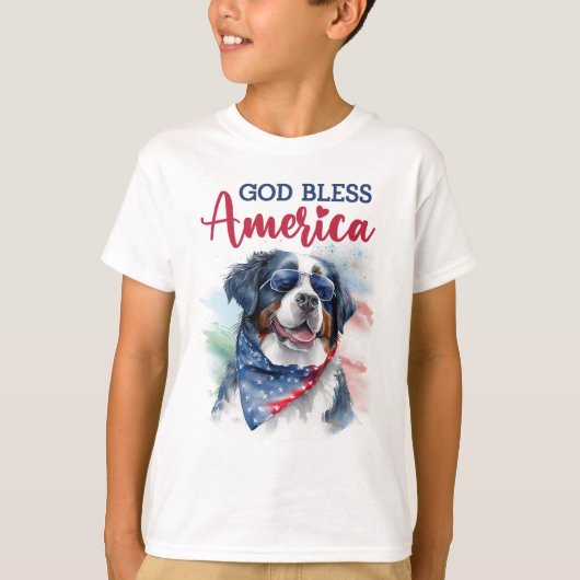 愛国ハートのバーニーズマウンテンドッグ Tシャツ (正面)