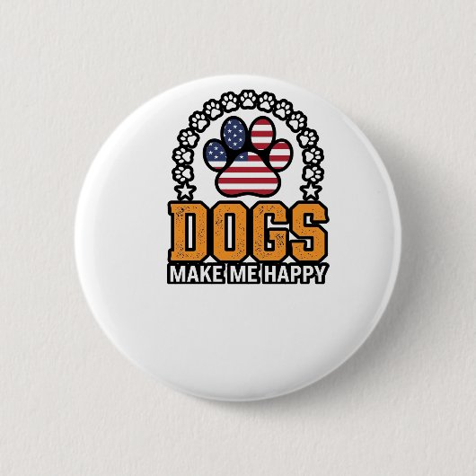 愛国ハートの犬が好きな人へのヴィンテージTシャツデザイン 缶バッジ (正面)