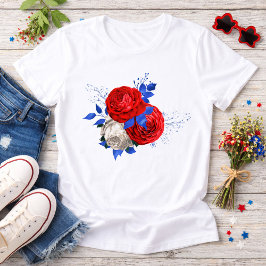 愛国ハートの赤いバラの花束 トライブレンドTシャツ