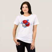 愛国ハートの赤いバラの花束 トライブレンドTシャツ (正面全面)
