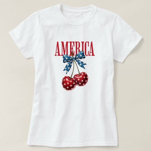 愛国ハートチェリーフラグボウ七月四日Tシャツ Tシャツ (デザイン正面)