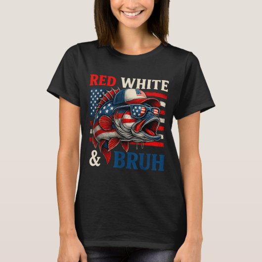 愛国ハート赤 白 アメリカ フィッシング 釣り 4th tシャツ (正面)
