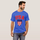 愛国ハート アメリカ国旗 シールド Tシャツ (正面フル)