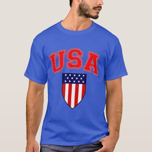 愛国ハート アメリカ国旗 シールド Tシャツ (正面)