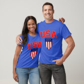 愛国ハート アメリカ国旗 シールド Tシャツ (ユニセックス)
