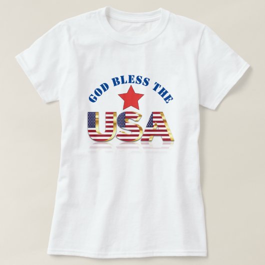 愛国ハート ゴッドブレスUSA/独立記念日 Tシャツ (デザイン正面)