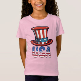 愛国ハートUSAスターバタフライ ピンク 子供服 女の子  Tシャツ