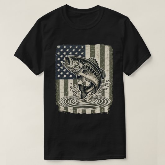 愛国バスフィッシングUSAフラグ Tシャツ (デザイン正面)