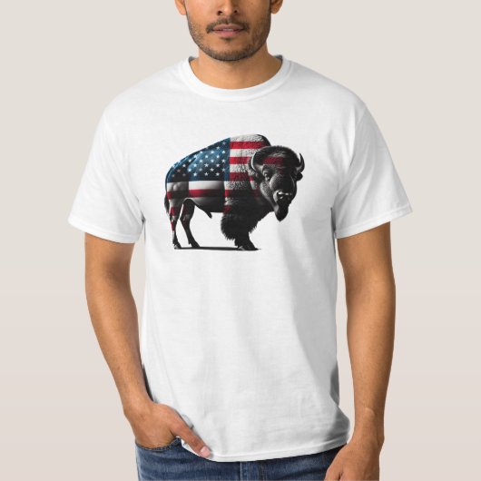 愛国バッファローアメリカ国旗 Tシャツ (正面)