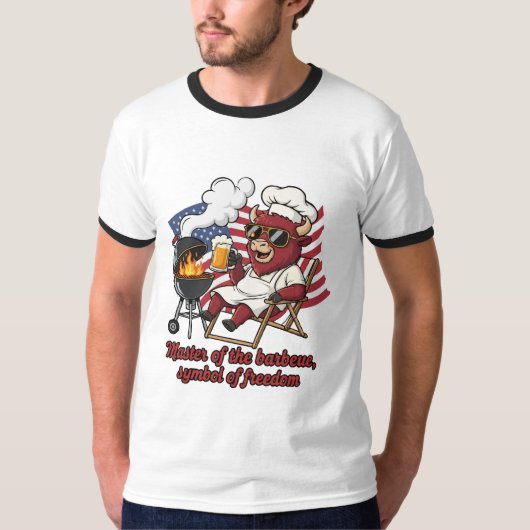 愛国バッファローBBQマスターUSAフラグ Tシャツ (正面)