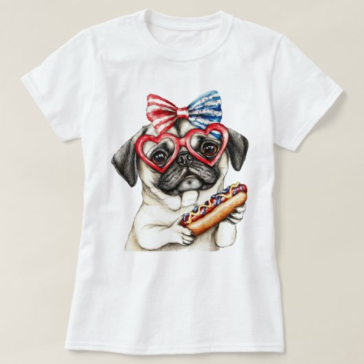 愛国パグ Tシャツ (デザイン正面)