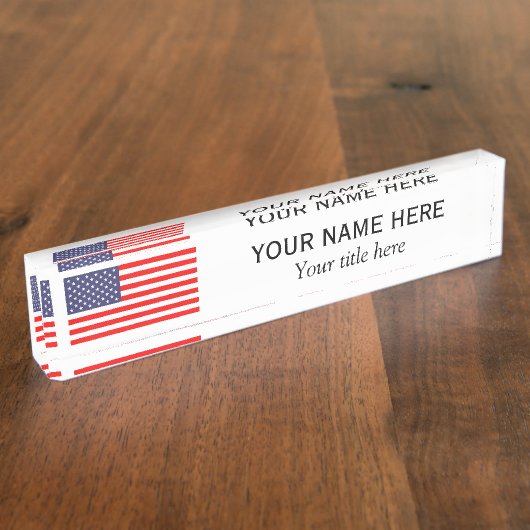 愛国パーソナライズされた的アメリカ国旗 デスクネームプレート (側面)