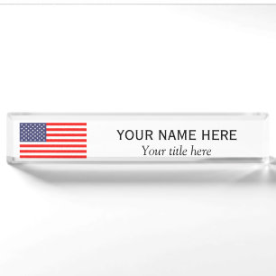 愛国パーソナライズされた的アメリカ国旗 デスクネームプレート