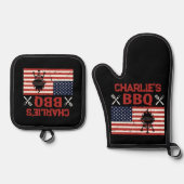 愛国パーソナライズされた的BBQグリル 鍋つかみ&鍋敷きセット (正面)