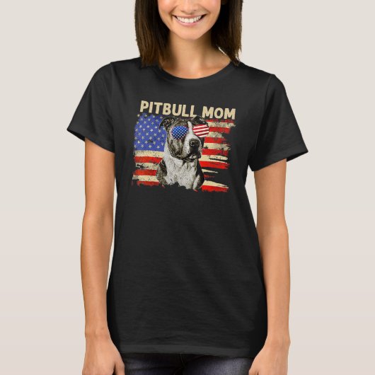 愛国ピットブルママ 7月4日 アメリカ国旗 Do Tシャツ (正面)