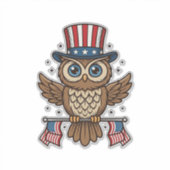 愛国フクロウ ビンテージ風 彫刻 グラフィック_1 シール (正面)