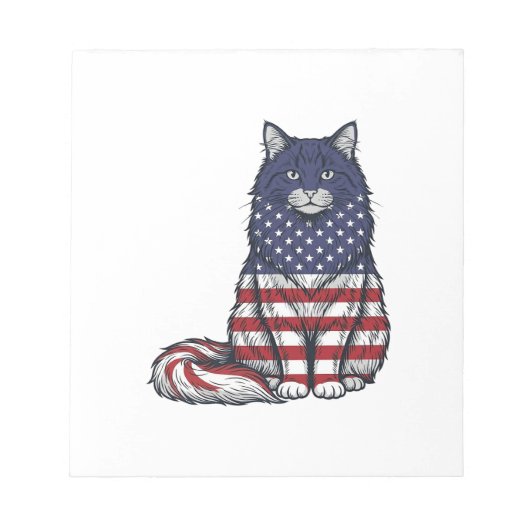 愛国フラグ猫ビンテージ彫刻Tシャツデザイン ノートパッド (正面)