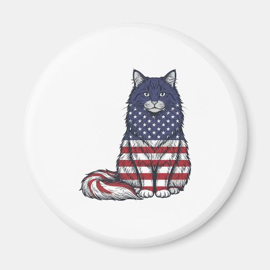愛国フラグ猫ビンテージ彫刻Tシャツデザイン マグネット (正面)