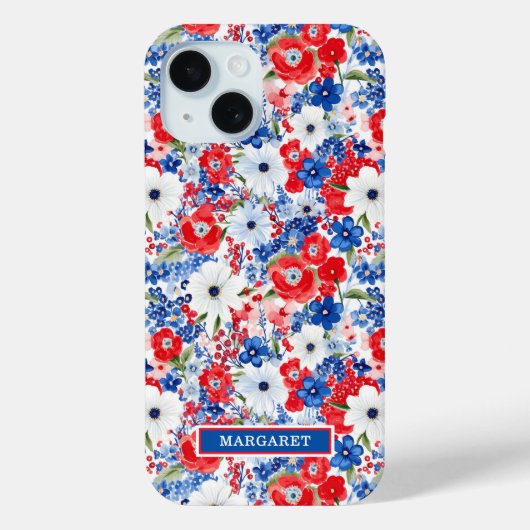愛国フラワーのモノグラム Case-Mate iPhoneケース (裏面)