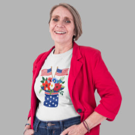 愛国フラワーズ アメリカ国旗ブーケ Tシャツ