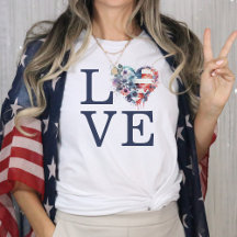 愛国フラワーハートアメリカ国旗Tシャツ