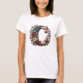 愛国フラワーリングレターCリースデザイン Tシャツ (正面)