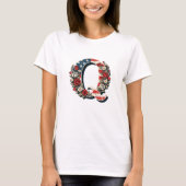 愛国フラワーレターQリースデザイン Tシャツ (正面)