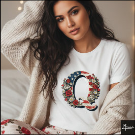 愛国フラワーレターQリースデザイン Tシャツ