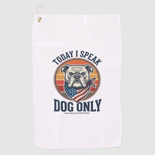 愛国ブルドッグTシャツ ビンテージ風の彫刻 犬好き ゴルフタオル (正面)