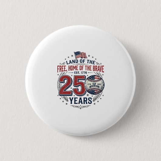 愛国ベースボール 250年 ヴィンテージTシャツ デザイン 缶バッジ (正面)