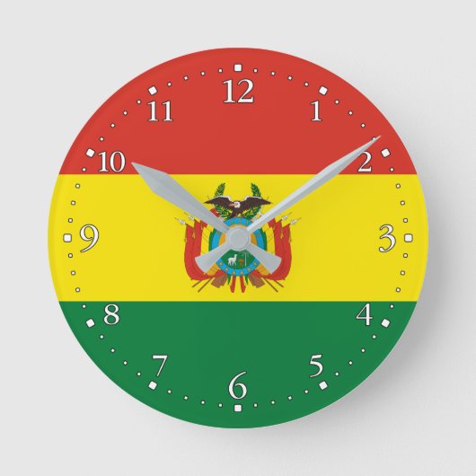 愛国ボリビア国旗 ラウンド壁時計 (正面)