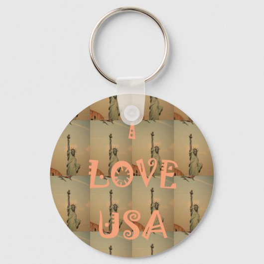 愛国ポップ・アートの美術: 「I Love USA」グラフィックアートデザイン キーホルダー (正面)