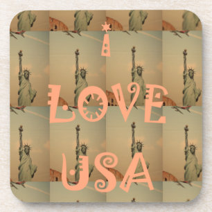 愛国ポップ・アートの美術: 「I Love USA」グラフィックアートデザイン コースター