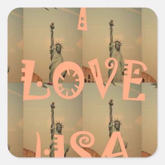 愛国ポップ・アートの美術: 「I Love USA」グラフィックアートデザイン スクエアシール (正面)