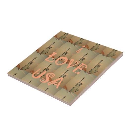 愛国ポップ・アートの美術: 「I Love USA」グラフィックアートデザイン タイル (側面)