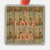 愛国ポップ・アートの美術: 「I Love USA」グラフィックアートデザイン メタルオーナメント (正面)