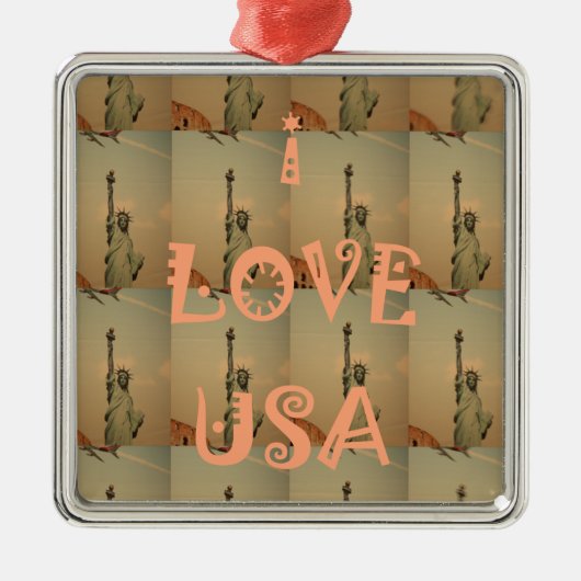 愛国ポップ・アートの美術: 「I Love USA」グラフィックアートデザイン メタルオーナメント (正面)