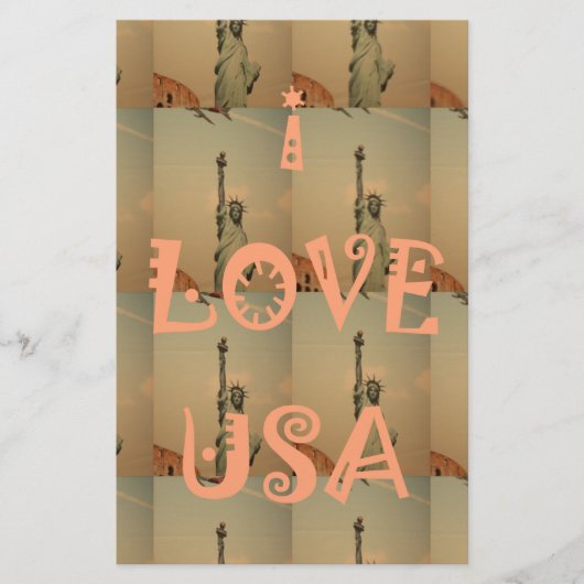 愛国ポップ・アートの美術: 「I Love USA」グラフィックアートデザイン 便箋 (正面)