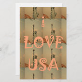 愛国ポップ・アートの美術: 「I Love USA」グラフィックアートデザイン 便箋 (正面/裏面)