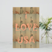 愛国ポップ・アートの美術: 「I Love USA」グラフィックアートデザイン 便箋 (スタンド正面)