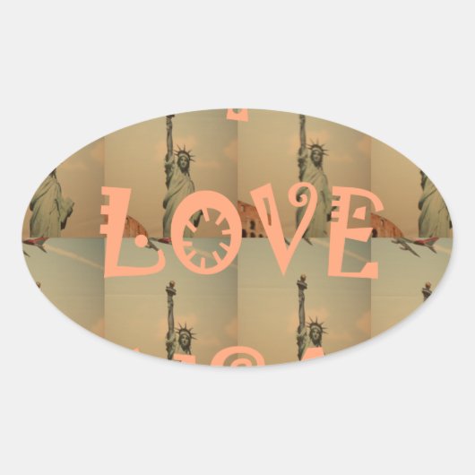 愛国ポップ・アートの美術: 「I Love USA」グラフィックアートデザイン 楕円形シール (正面)