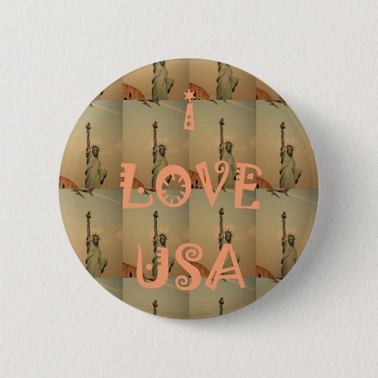 愛国ポップ・アートの美術: 「I Love USA」グラフィックアートデザイン 缶バッジ (正面)