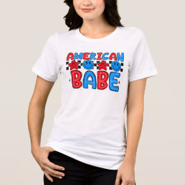 愛国ポップ:赤、白、ボールドのアメリカンガール トライブレンドTシャツ